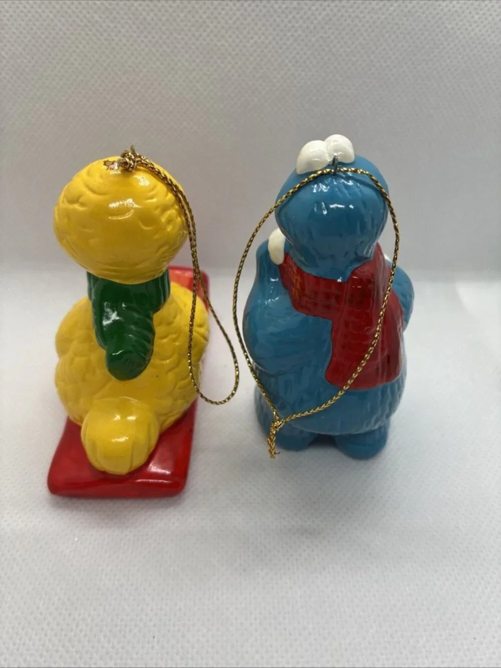 Vintage Sesame Street Big Bird & Cookie Monster Ceramic Christmas Ornaments Set